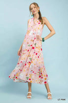 Umgee Light Pink Abstract Print Tiered Halter Midi Dress