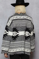 POL Black Multi Open Front Geometric Print Cardigan with Fringe Detail
