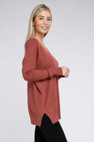 Zenana Garment Dyed Front Seam Side Slit Sweater ZENANA