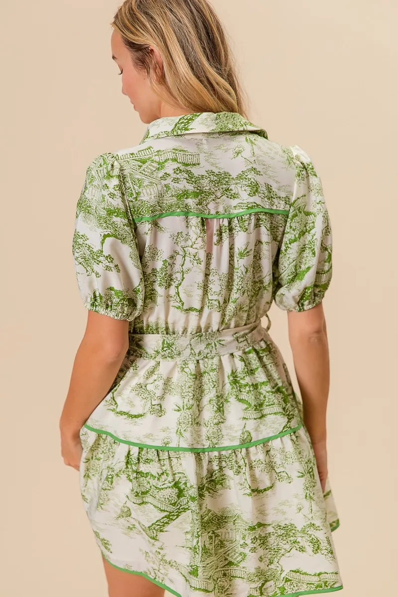 BiBi Avocado Woven Printed Tiered Dress