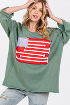 SAGE + FIG Teal American Flag Patch Drop Shoulder T-Shirt Teal Trendsi