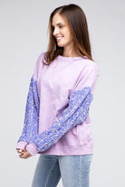 BiBi Periwinkle Velvet Sequin Sleeve Mineral Washed Top BiBi