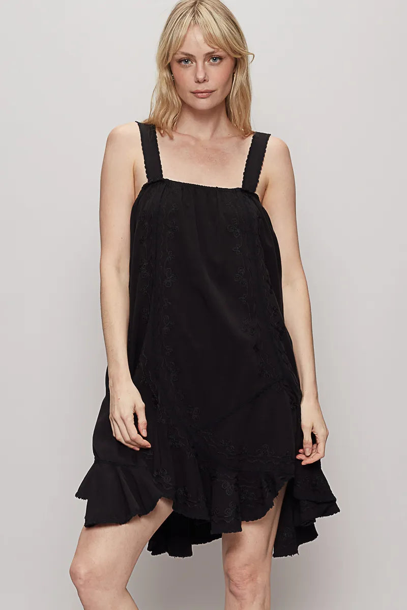 POL Black Ruffle Hem Sleeveless Mini Dress Black