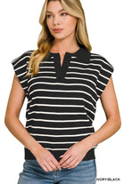 Zenana Viscose Striped Collared Sweater Vest