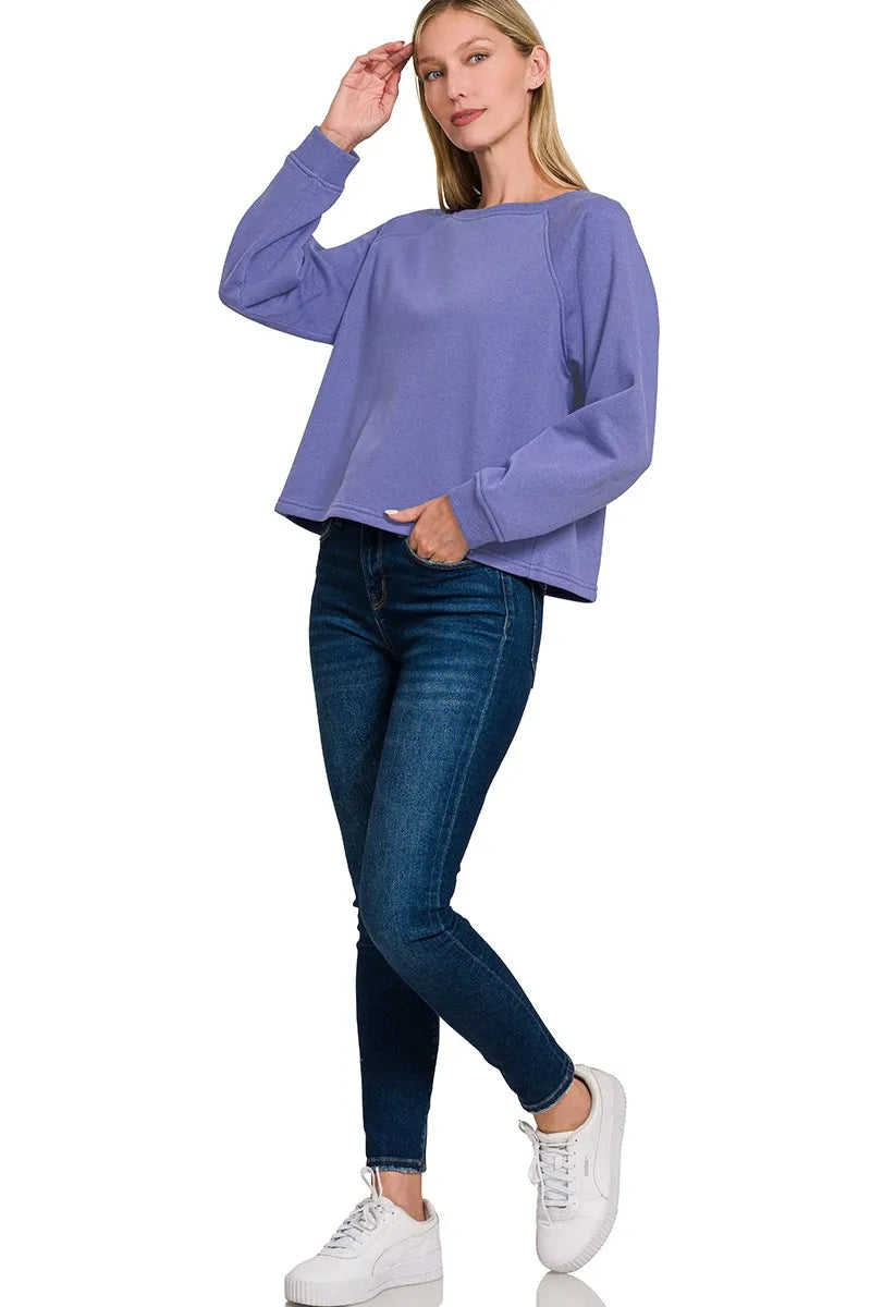 Zenana Marlin Fleece Raglan Round-Neck Sweatshirt