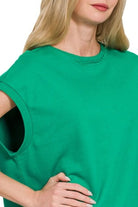 Zenana Kelly Green French Terry Round Neck Cap Sleeve T-Shirt
