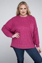 Zenana Plus Size Brushed Melange Drop Shoulder Sweater ZENANA