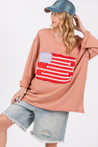 SAGE + FIG Indian Pink American Flag Patch Drop Shoulder T-Shirt Trendsi