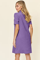 Double Take Quilted Textured Collared Neck Puff Sleeve Dress Trendsi