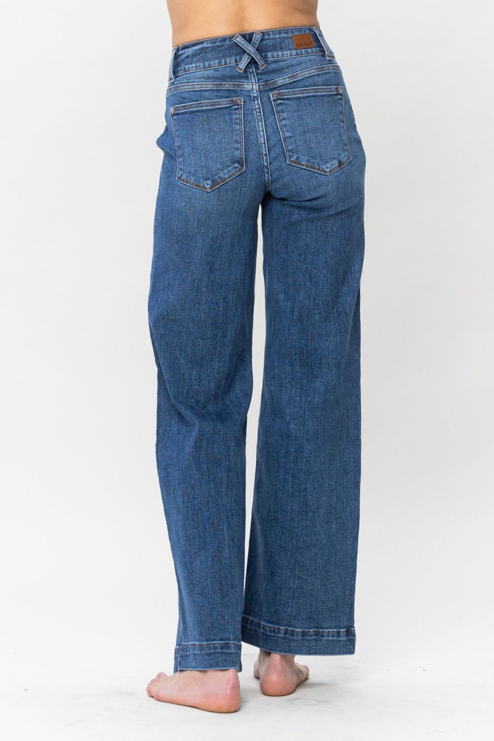 Judy Blue Double Button Wide Leg Medium Washed Jeans Trendsi