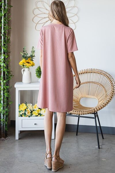 Heimish Solid Ribbed Rose Mini Dress with Buttons