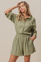 BiBi Sage Crinkle Gauze Shirt and Short Set SAGE