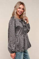 Haptics Black Floral Woven Blouse with Ribbon Bow Tie Detail