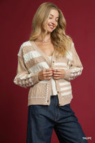 Umgee Taupe Cable-Knit Stripe Button-Up Cardigan Taupe