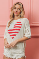 BiBi Patriotic Striped Heart Contrast Knit Top Trendsi