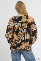 Umgee Black Mix Abstract Print Balloon Sleeve Blouse