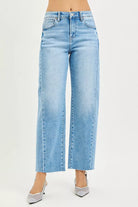 RISEN Full Size Slouchy Cropped Barrel Jeans with Curved Side Seam Plus Size