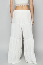 POL Ivory Waffle-Knit Drawstring Wide Double Gauze Leg Pants