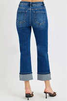 RISEN High Rise Ankle Straight Cuffed Jeans