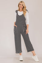 Celeste Black Striped Scoop Neck Overalls with Pockets Black Stripe