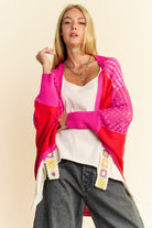 Davi & Dani Red & Pink Multi Openwork Contrast Open Front Cardigan Red Multicolor Shirts & Tops