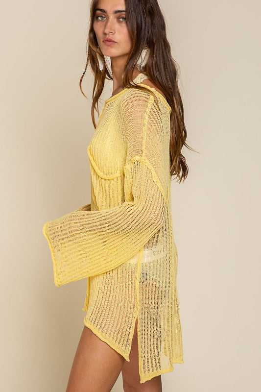 POL Loose Fit See-through Boat Neck Sweater EGG YOLK POL