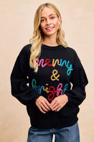 BiBi Black Tinsel Lettering Merry & Bright Christmas Sweater BLACK MULTI