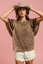 BiBi Leopard Crochet Trim Round Neck Short Sleeve Top Leopard