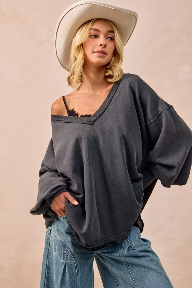 BiBi Mineral Washed French Terry Oversized Sweatshirt – Ash