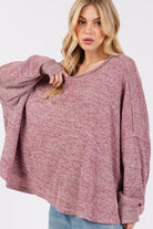 SAGE + FIG Round Neck Batwing Sleeve Oversize Top in Mulberry Shirts & Tops