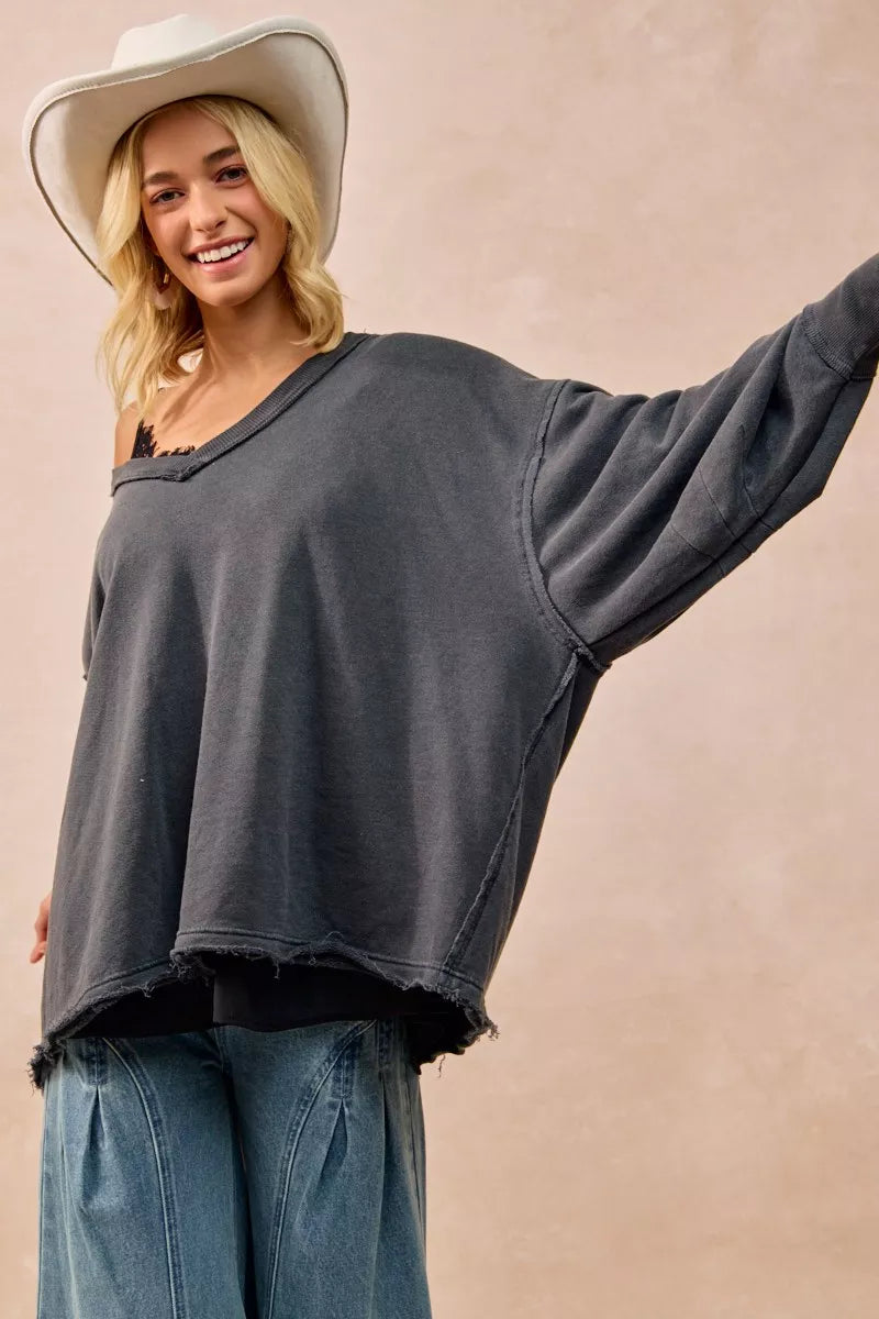 BiBi Mineral Washed French Terry Oversized Sweatshirt – Ash