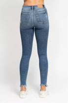 Judy Blue Medium Washed High Waist Skinny Jeans with Destroy & Shark Bit Hem