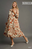 Umgee Rust Floral Tiered Midi Dress