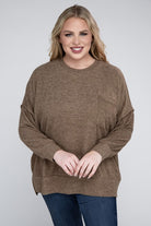 Zenana Plus Size Brushed Melange Drop Shoulder Sweater ZENANA