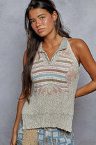 POL Natual Striped Collar Sweater Vest with Star Patch NATURAL