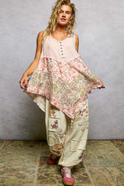 POL Blush Pink Round Neck Ribbed Tank with Woven Print Patch