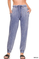 Zenana Marlin Acid Wash Fleece Jogger Sweatpants with Pockets MARLIN