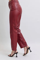 Judy Blue Red High Waist Tummy Control Faux Leather Straight Pants