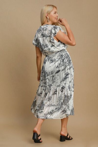 Umgee Two Tone Landscape Print Midi Dress