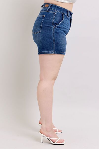 Judy Blue Dark Washed Double Button Waistband Denim Shorts