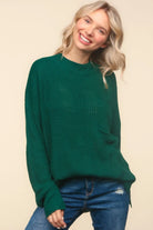 Haptics Hunter Green Mock Neck Side Slit Knit Top