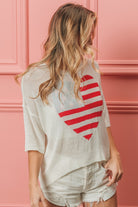 BiBi Patriotic Striped Heart Contrast Knit Top Trendsi