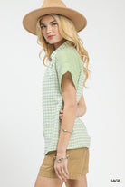 Umgee Sage Mixed Gingham Short Sleeve Shirt