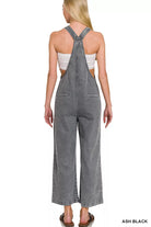 Zenana Ash Black Washed Knot Strap Pockets Jumpsuit