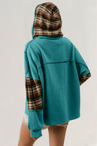 Preorder Double Take Drawstring Teal & Plaid Star Patch Long Sleeve Hoodie