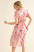 And The Why Pink Smocked Waist Printed Midi Dress Trendsi