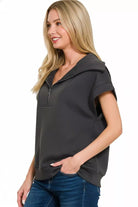 Zenana Black Scuba Half Zip Top