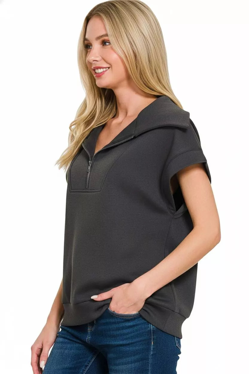 Zenana Black Scuba Half Zip Top