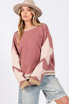 SAGE + FIG Mineral Washed French Terry Star Applique Patch Sweatshirt Magenta Pink Shirts & Tops