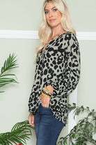 Celeste Olive Leopard V-Neck Long Sleeve Blouse Shirts & Tops